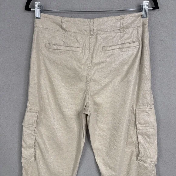 Alice + Olivia Pants Womens 4 Cargo Cropped Shimmer Coated Linen Blend Stretch - Picture 7 of 13